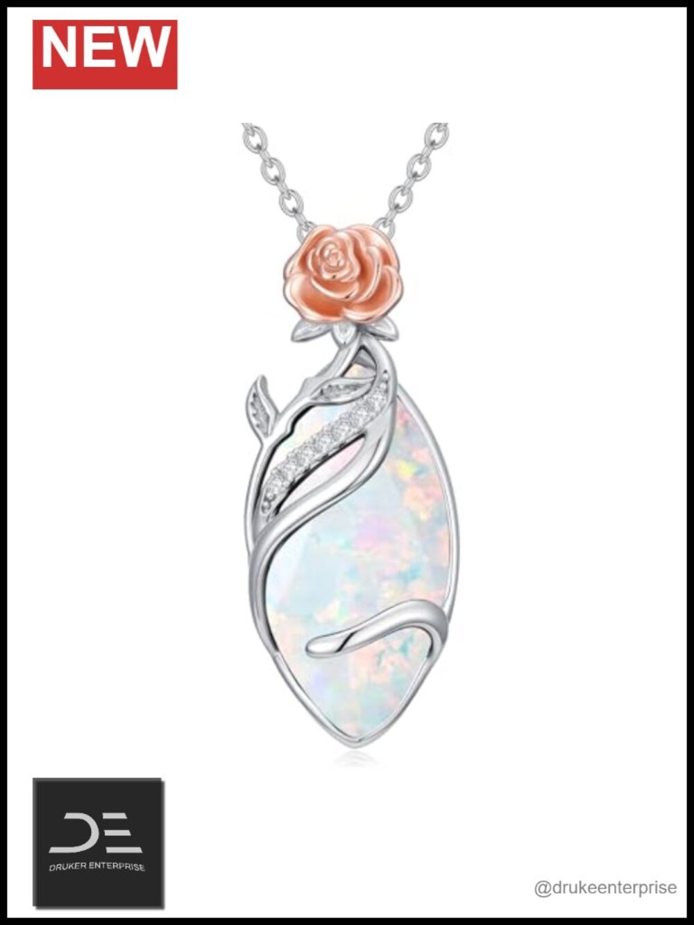 Opal Infinity Rose Pendant Necklace | Women's Birthstone Jewelry 18" Chain